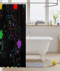 Video Games Controller Youth Gaming Gamepad Shower Curtain for Kids Boys Teens Room Decor
