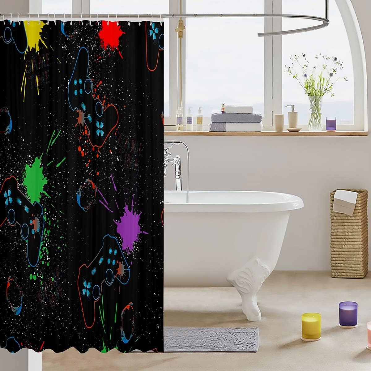Video Games Controller Youth Gaming Gamepad Shower Curtain for Kids Boys Teens Room Decor