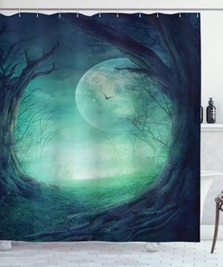 View from Haunted Forest Gothic Decor Moon Shower Curtain
