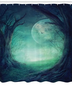 View from Haunted Forest Gothic Decor Moon Shower Curtain