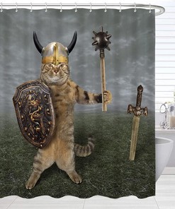 Viking Cat Shower Curtain - Funny and Modern Bathroom Decor
