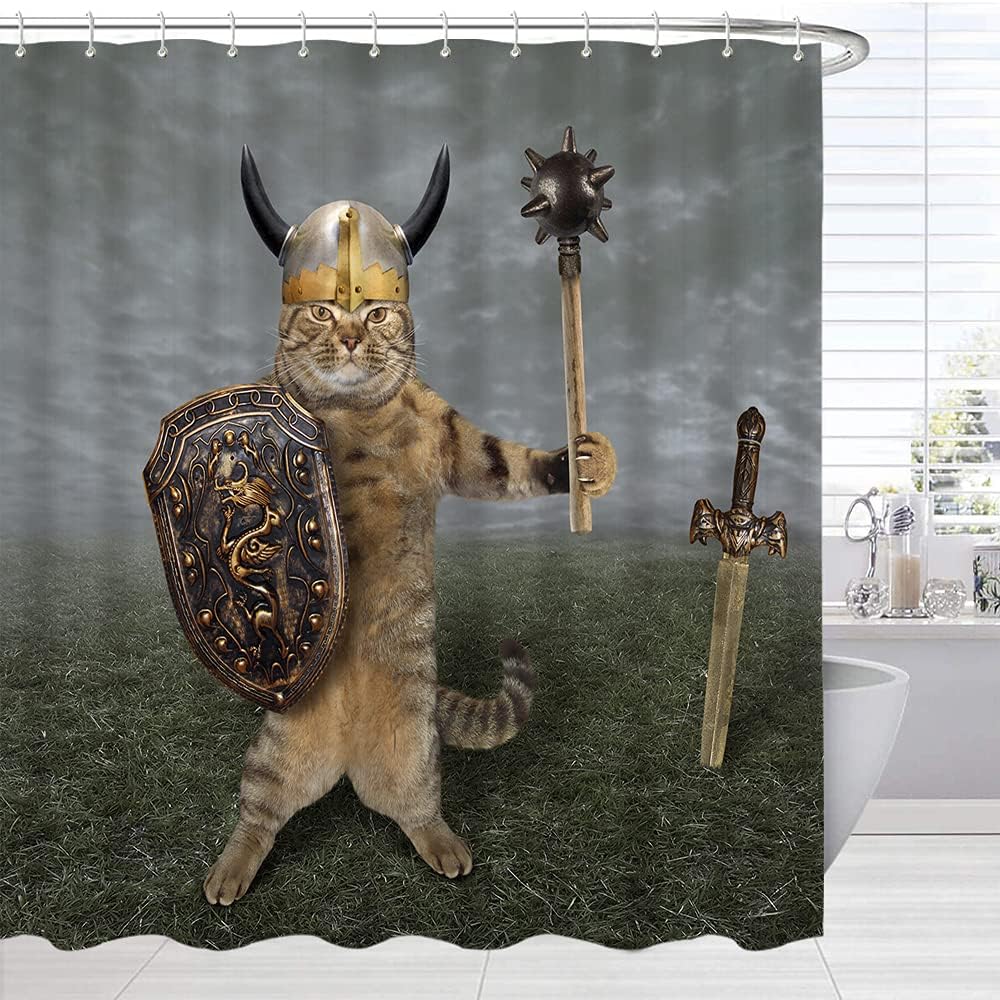 Viking Cat Shower Curtain - Funny and Modern Bathroom Decor