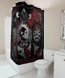Viking Fenrir Wolf Designed Farmhouse White Bathroom Shower Curtain- Waterproof and Decorative
