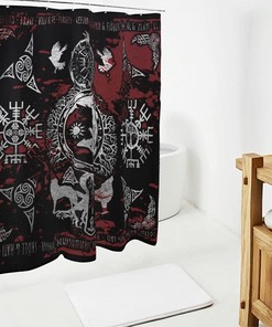 Viking Fenrir Wolf Designed Farmhouse White Bathroom Shower Curtain- Waterproof and Decorative