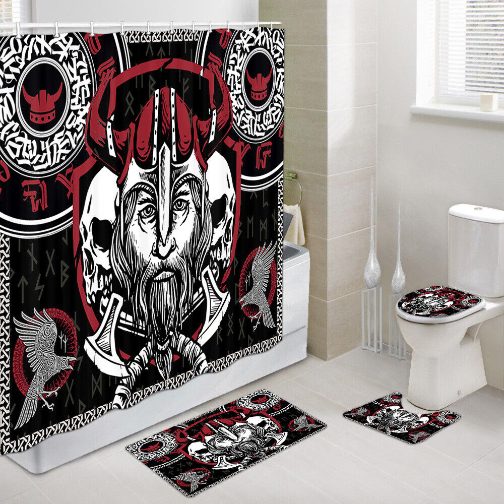 Viking Horn Helmet and Axe Shower Curtain - Bathroom Decoration