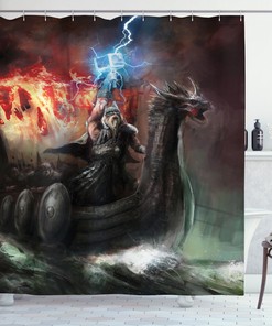 Viking In Thorn Ship Shower Curtain Bathroom Print