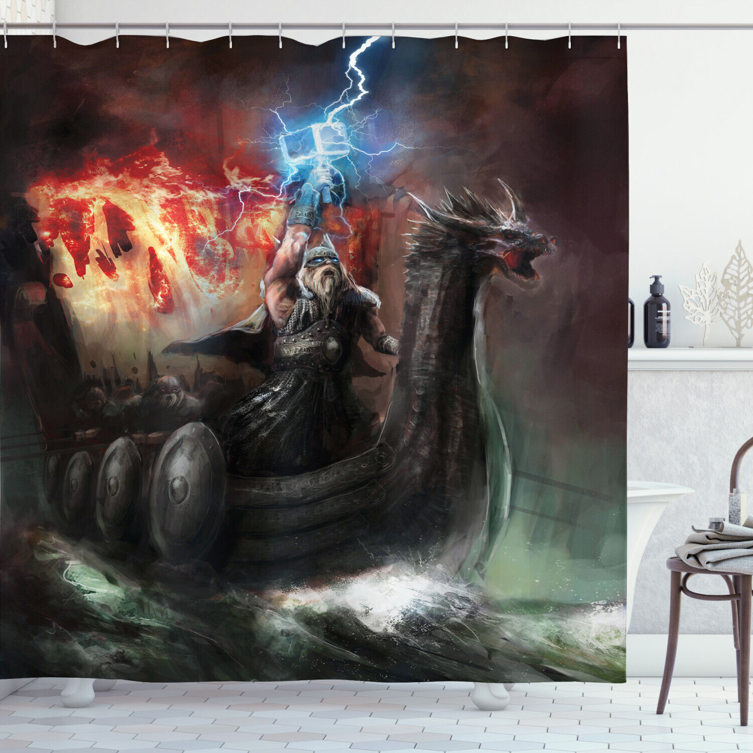 Viking In Thorn Ship Shower Curtain Bathroom Print