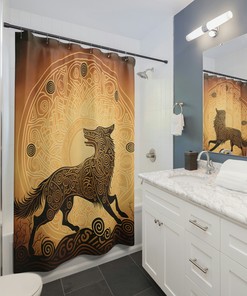 Viking Knotwork Shower Curtain - Chasing the Sun Design with Viking Story - Housewarming Gift for Viking Enthusiasts