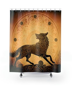 Viking Knotwork Shower Curtain - Chasing the Sun Design with Viking Story - Housewarming Gift for Viking Enthusiasts