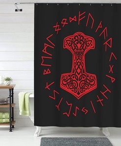 Viking Mjolnir Wheel Shower Curtain for a Norse Mythology Vibe