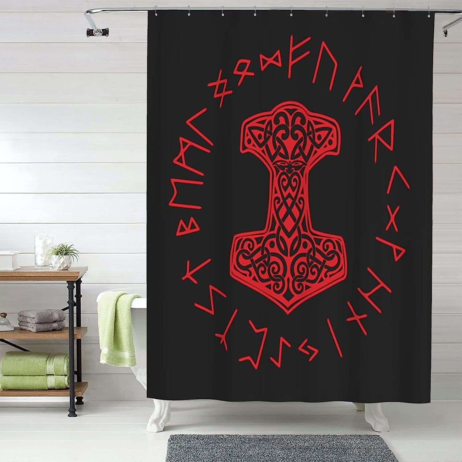 Viking Mjolnir Wheel Shower Curtain for a Norse Mythology Vibe