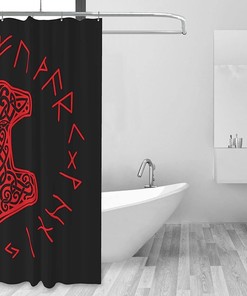 Viking Mjolnir Wheel Shower Curtain for a Norse Mythology Vibe