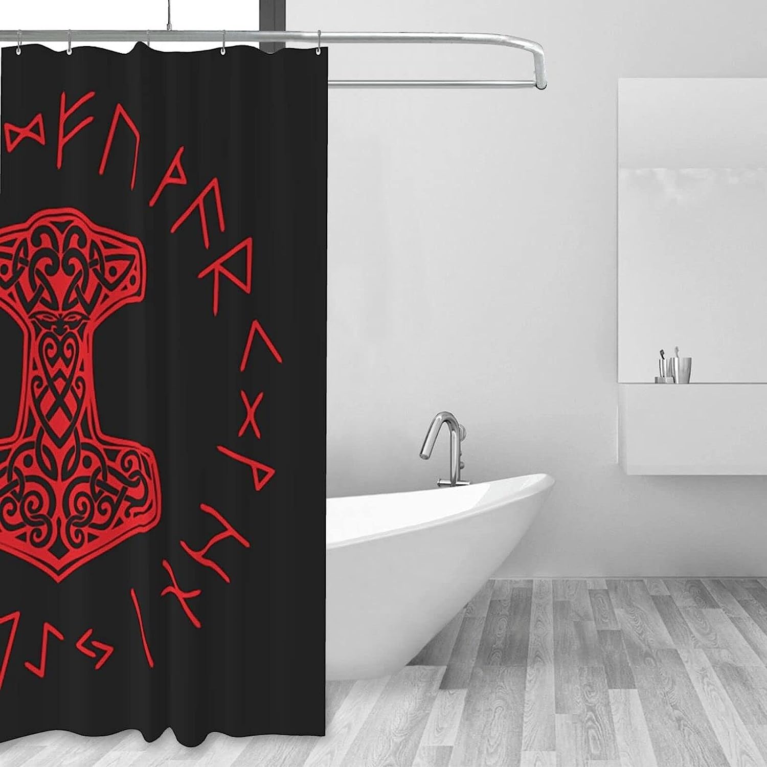 Viking Mjolnir Wheel Shower Curtain for a Norse Mythology Vibe