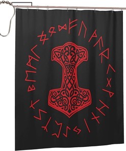 Viking Mjolnir Wheel Shower Curtain for a Norse Mythology Vibe