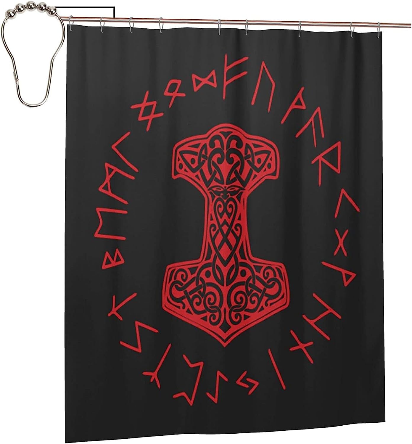Viking Mjolnir Wheel Shower Curtain for a Norse Mythology Vibe
