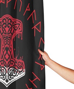 Viking Mjolnir and Norse Rune Wheel Shower Curtain for Unique Home Decoration