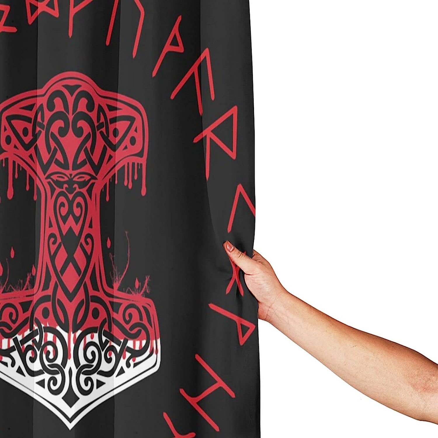 Viking Mjolnir and Norse Rune Wheel Shower Curtain for Unique Home Decoration