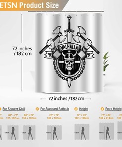 Viking National Symbol Axe Skull Shower Curtain, Black and White Abstract Bathroom Decor, Fabric Bath Curtain