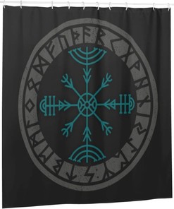 Viking Norse Mythology Warrior Compass Print Shower Curtain - Waterproof Bath Curtain