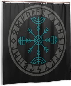 Viking Norse Mythology Warrior Compass Print Shower Curtain - Waterproof Bath Curtain