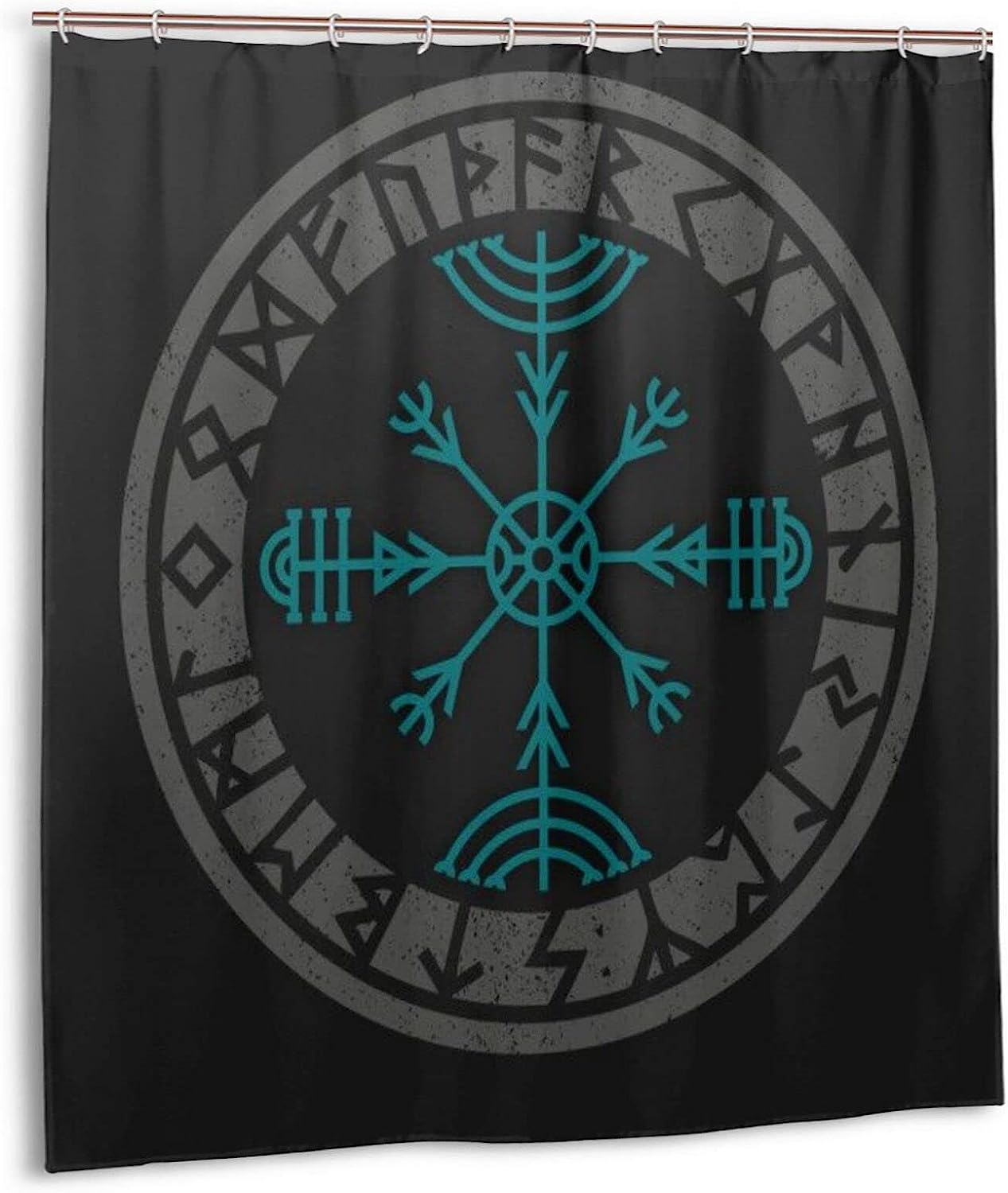 Viking Norse Mythology Warrior Compass Print Shower Curtain - Waterproof Bath Curtain