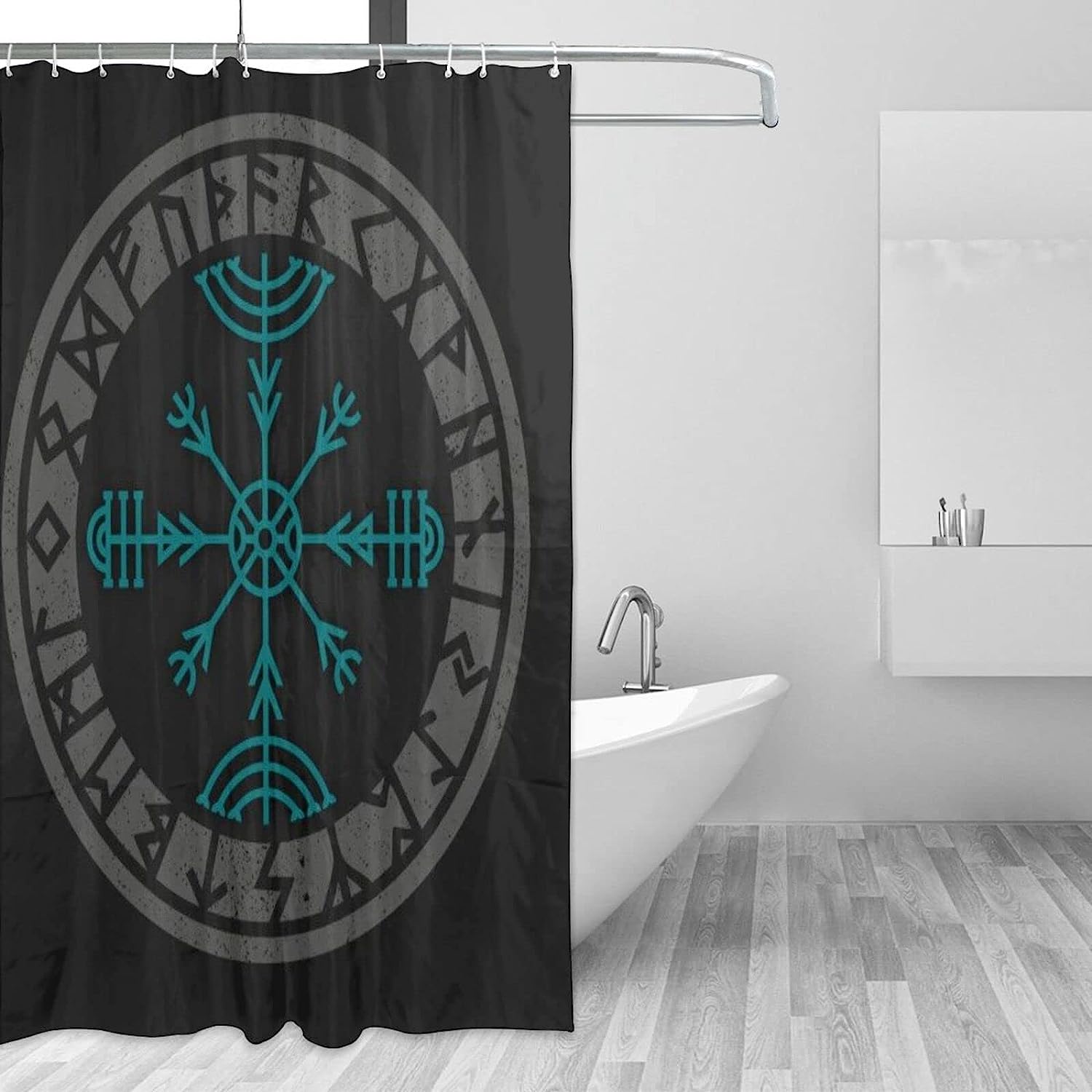 Viking Norse Mythology Warrior Compass Print Shower Curtain - Waterproof Bath Curtain