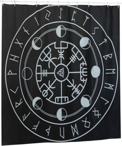 Viking Norse Mythology Warrior Compass Print Shower Curtain - Waterproof Bath Curtain with Design