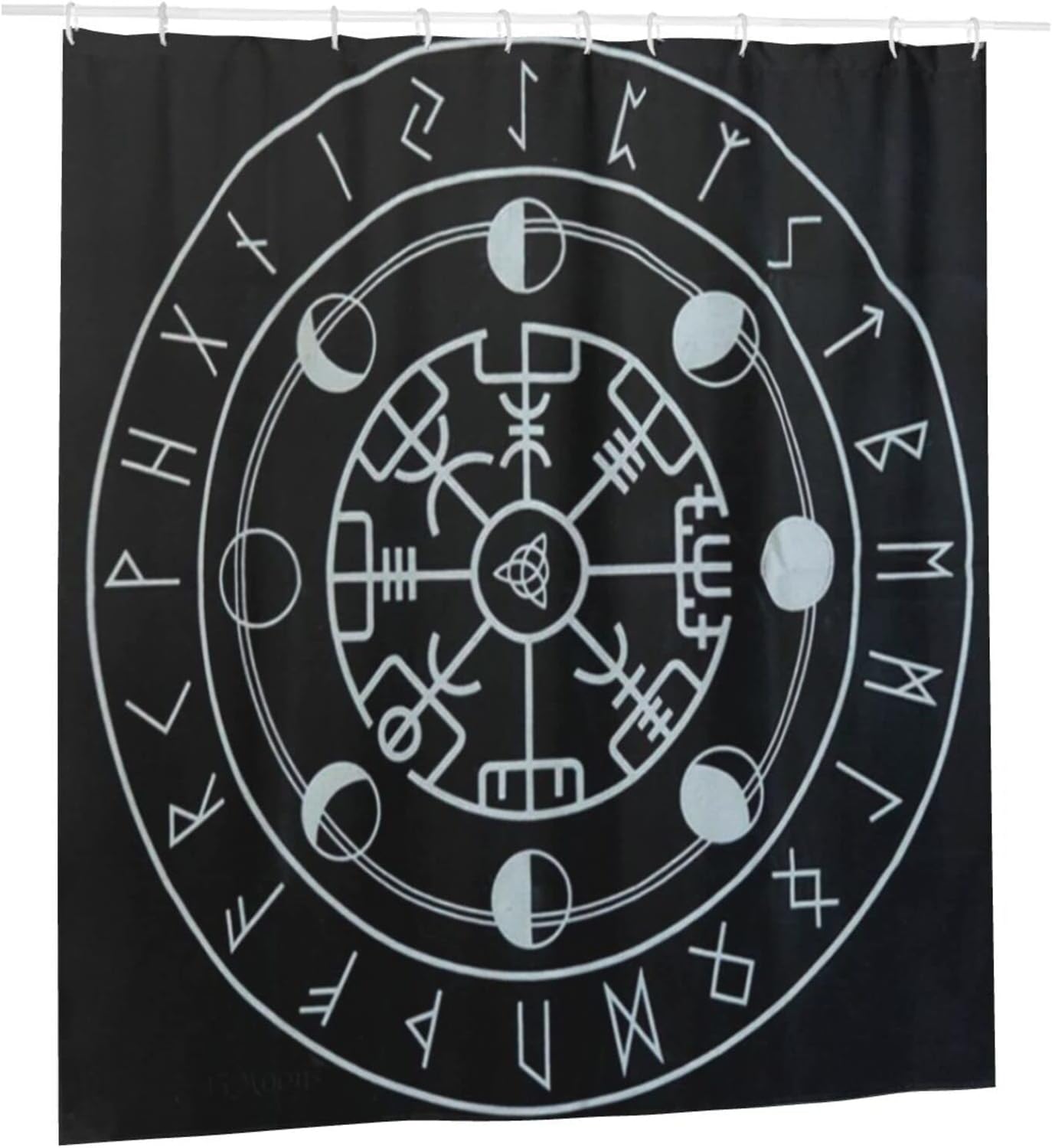 Viking Norse Mythology Warrior Compass Print Shower Curtain - Waterproof Bath Curtain with Design