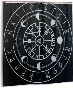Viking Norse Mythology Warrior Compass Print Shower Curtain - Waterproof Bath Curtain with Design