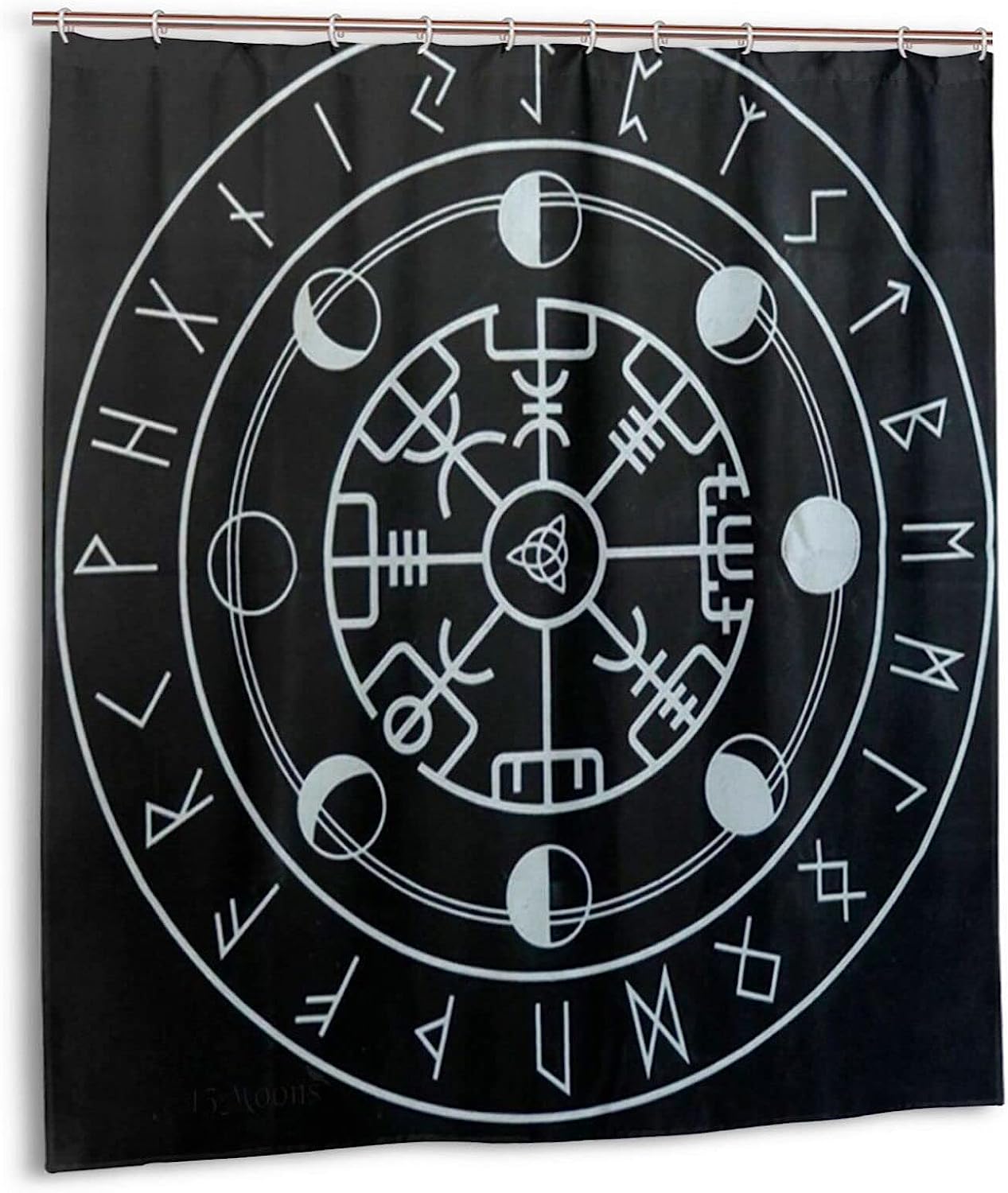 Viking Norse Mythology Warrior Compass Print Shower Curtain - Waterproof Bath Curtain with Design
