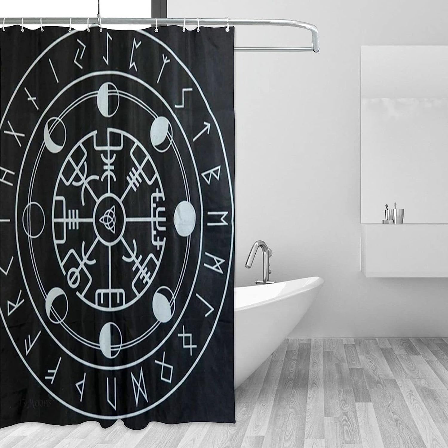 Viking Norse Mythology Warrior Compass Print Shower Curtain - Waterproof Bath Curtain with Design