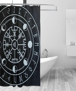 Viking Norse Mythology Warrior Compass Print Shower Curtain in style Viking