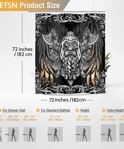 Viking Odin Nordic Theme Style Shower Curtain, Black and White Bathroom Shower Curtain, God Art Bathing Curtain