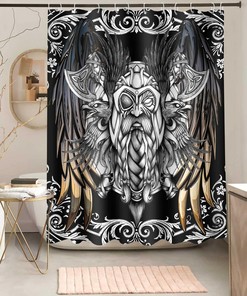 Viking Odin Nordic Theme Style Shower Curtain, Black and White Bathroom Shower Curtain, God Art Bathing Curtain