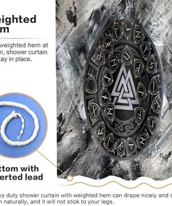 Viking Raven Odin Valknut Mystical Symbol Psychedelic Runes Nordic Art Printed Shower Curtain for Viking Bathroom Decor
