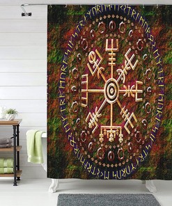 Viking Rune Circle Shower Curtain - Embrace Your Inner Warrior with a Vintage and Waterproof Bathroom Curtain
