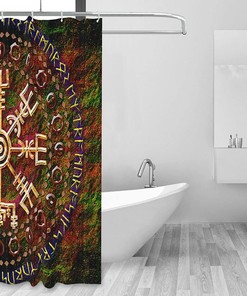 Viking Rune Circle Shower Curtain - Embrace Your Inner Warrior with a Vintage and Waterproof Bathroom Curtain