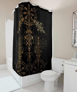 Viking Rune Compass Bath Shower Curtain with Knotwork Design