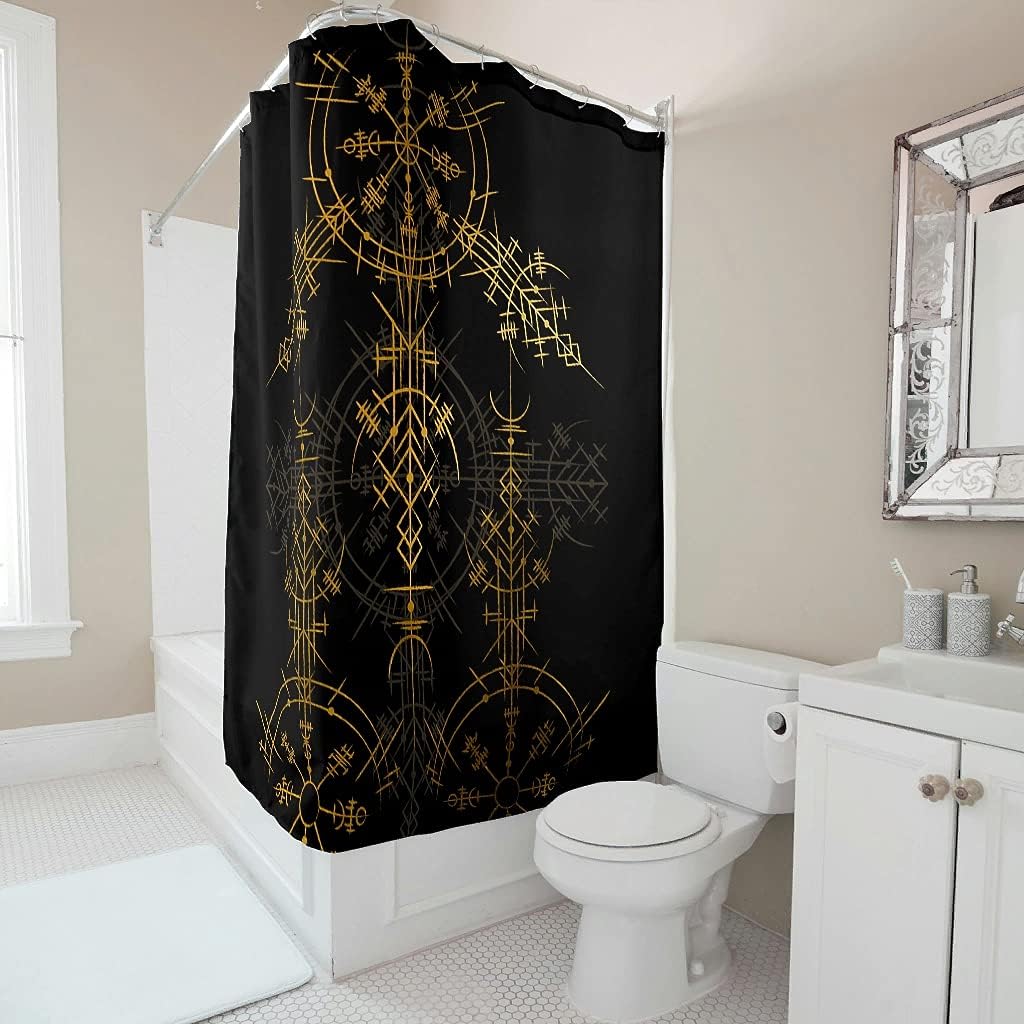 Viking Rune Compass Bath Shower Curtain with Knotwork Design