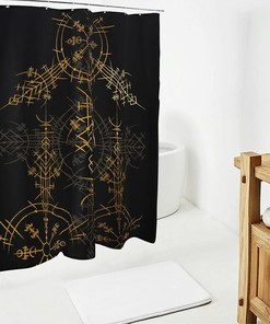 Viking Rune Compass Bath Shower Curtain with Knotwork Design
