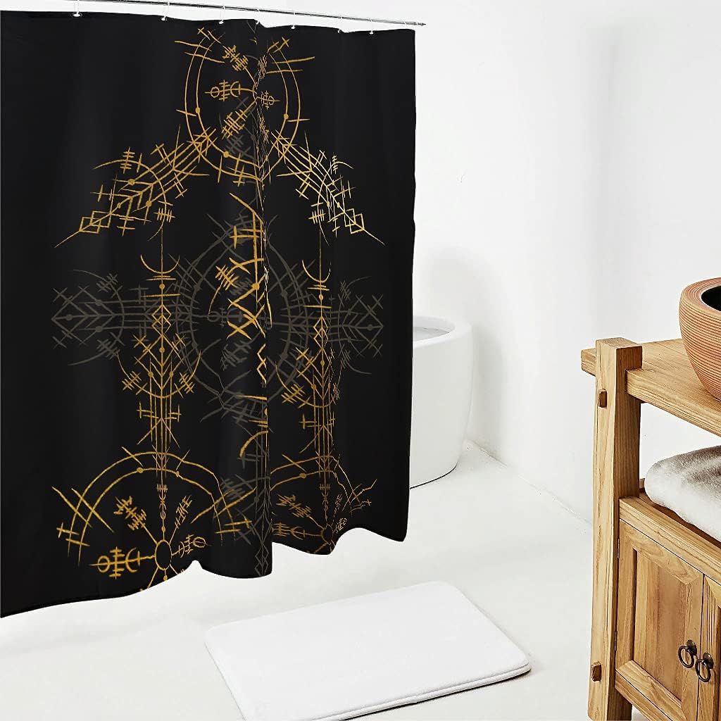 Viking Rune Compass Bath Shower Curtain with Knotwork Design