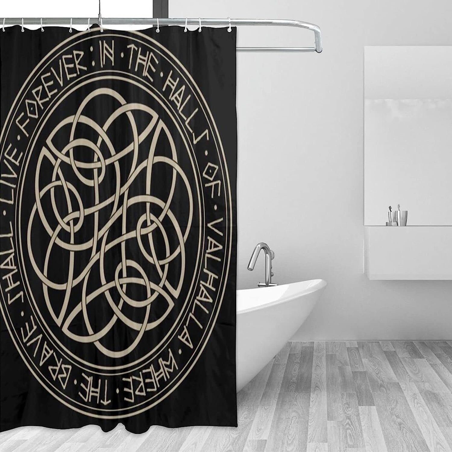 Viking Scandinavian Circle Pattern Print Shower Curtain Bathroom Decor for Home, Hotel, Office