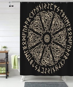 Viking Shield and Runes Shower Curtain for a Warrior-Like Atmosphere