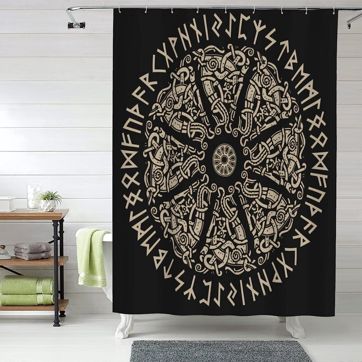 Viking Shield and Runes Shower Curtain for a Warrior-Like Atmosphere