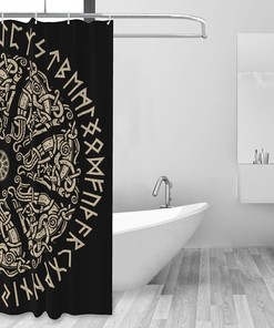 Viking Shield and Runes Shower Curtain for a Warrior-Like Atmosphere