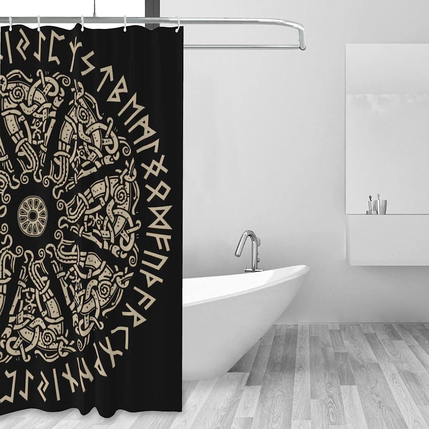 Viking Shield and Runes Shower Curtain for a Warrior-Like Atmosphere