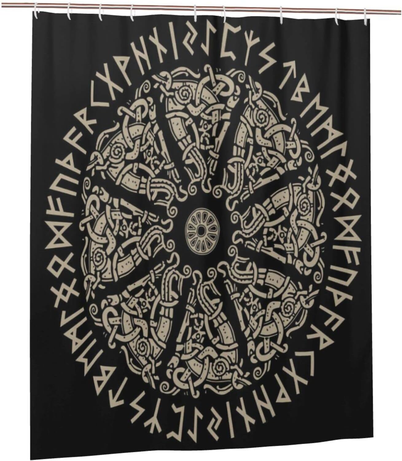 Viking Shield and Runes Shower Curtain for a Warrior-Like Atmosphere