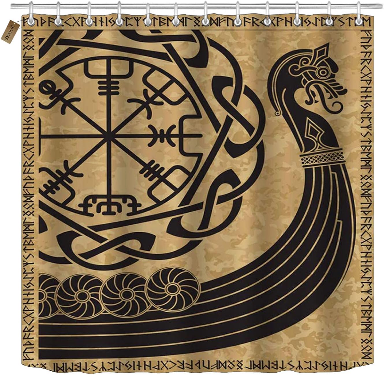 Viking Ship Shower Curtain Featuring A Dragon Head For A Nautical Bathroom - Image 2