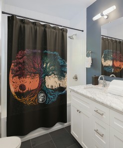 Viking Yggdrasil Knotwork Story Shower Curtain - Housewarming Gift
