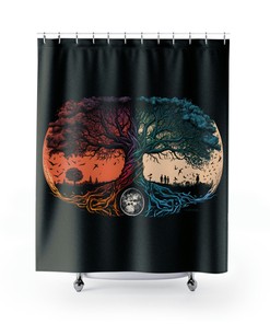 Viking Yggdrasil Knotwork Story Shower Curtain - Housewarming Gift